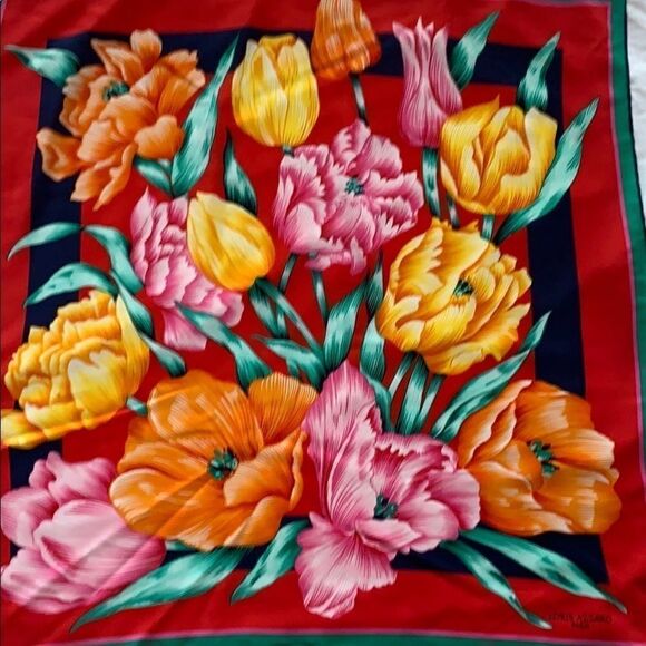 Huge Loris Azzaro floral tulip scarf red-green - Picture 1 of 7